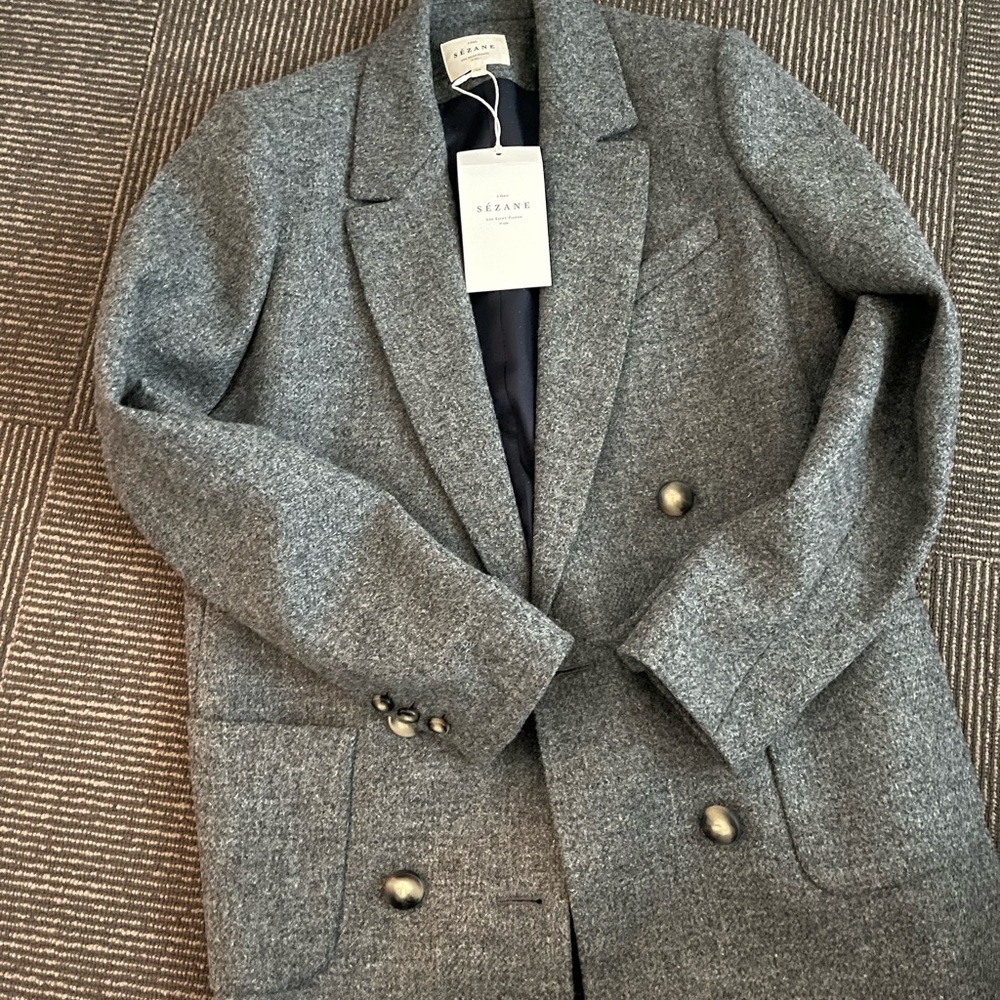 Sezane Michelle Charcoal Gray Blazer